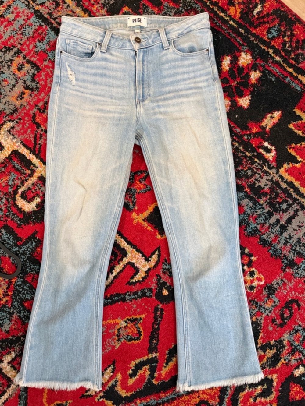 PAIGE Light Blue Flare Crop Jeans